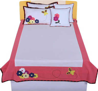 Hugs N Rugs 200 TC Cotton Single Embroidered Flat Bedsheet(Pack of 1, Multicolor)
