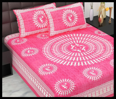 JAIPUR PRINTS Cotton Double Flat 160 TC Jaipuri Prints Bedsheet(Pack of 1, Pink)