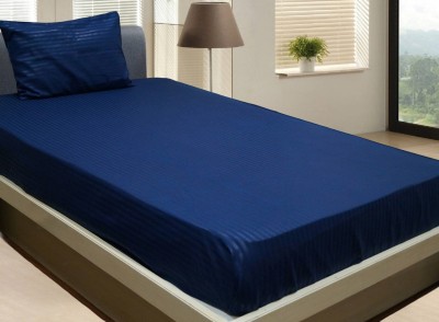 Vissage 210 TC Microfiber Single Striped Flat Bedsheet(Pack of 1, Dark Blue)