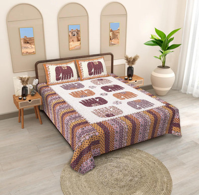 sayanan Cotton King Flat 270 TC Printed Bedsheet(Pack of 1, Multicolour & pink)