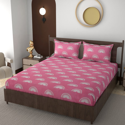 RIBUGROUP Cotton Double Flat 210 TC Printed Bedsheet(Pack of 1, Brown)