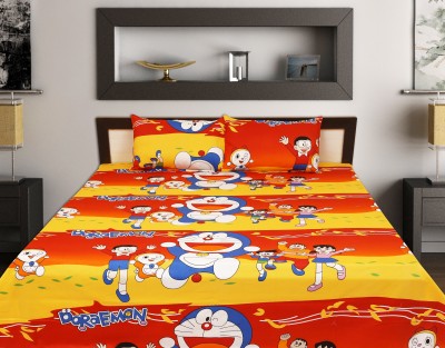 Home Readiness 120 TC Cotton Double Cartoon Flat Bedsheet(Pack of 1, Yellow)