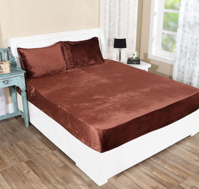 Jeeva Enterprises Velvet Double Fitted (Elastic) 220 TC Solid Bedsheet(Pack of 1, Brown)