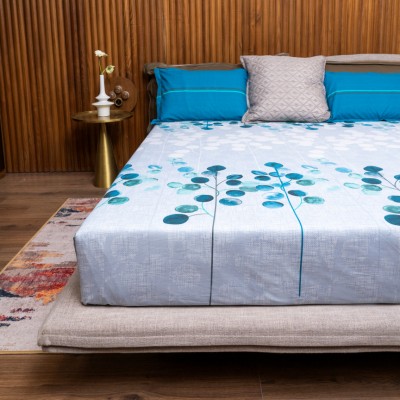 Urban Space 144 TC Cotton Double Printed Flat Bedsheet(Pack of 1, Mars Turquoise)