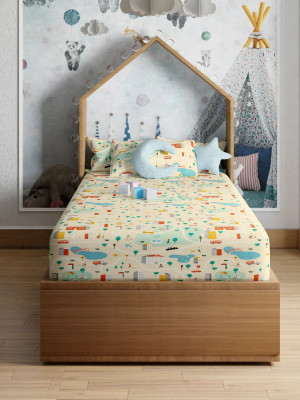 PETAL HOME Cotton Single Flat 200 TC Printed Bedsheet(Pack of 1, off-white)