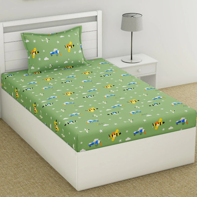 haus & kinder Cotton Single Flat 186 TC Printed Bedsheet(Pack of 1, Green)