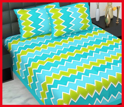 BedZone Cotton Double Flat 210 TC Jaipuri Prints Bedsheet(Pack of 1, Green)