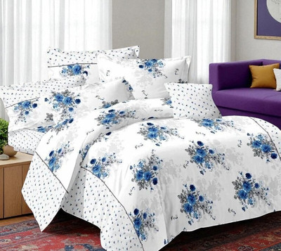 HALEN Cotton Double Flat 210 TC Printed Bedsheet(Pack of 1, White)