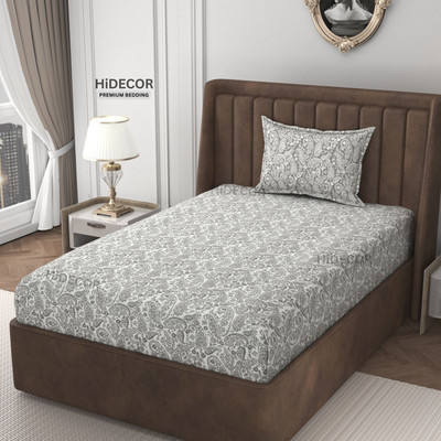 HIDECOR 280 TC Microfiber Single Paisley Flat Bedsheet(Pack of 1, White & Grey)