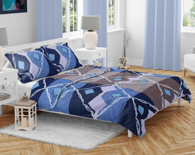 AAZEEM 180 TC Microfiber Double Abstract Flat Bedsheet(Pack of 1, Blue)