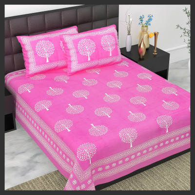 JAIPUR PRINTS 160 TC Cotton Double Jaipuri Prints Flat Bedsheet(Pack of 1, Pink)