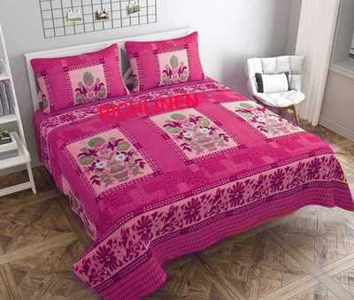 ARDM Woolen Double Flat 400 TC Floral Bedsheet(Pack of 1, Pink)