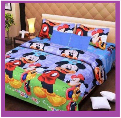 COTTON VILLAS 200 TC Cotton Double 3D Printed Flat Bedsheet(Pack of 1, Multicolor)