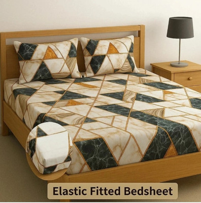 Rumps Cotton, Microfiber Double Fitted (Elastic) 350 TC Striped Bedsheet(Pack of 1, Multicolor)