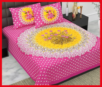 JAIPUR PRINTS Cotton Double Flat 240 TC Jaipuri Prints Bedsheet(Pack of 1, Pink)