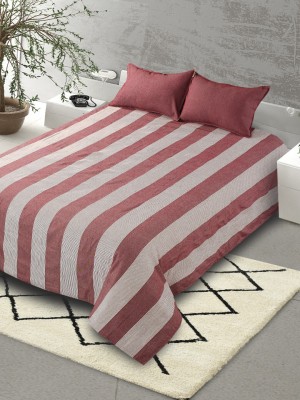 Saral Home 350 TC Cotton Double Striped Flat Bedsheet(Pack of 1, Maroon)