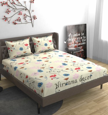 Nirwana Decor 250 TC Microfiber King Abstract Fitted (Elastic) Bedsheet(Pack of 1, Twill-red-flower)