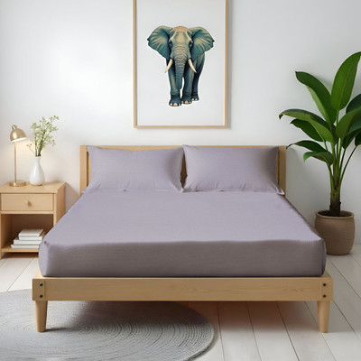Dream Weaverz 260 TC Polycotton King Abstract Fitted (Elastic) Bedsheet(Pack of 1, Grey)