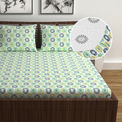 Divine Casa 1444 TC Cotton Single Floral Fitted (Elastic) Bedsheet(Pack of 1, Celery)