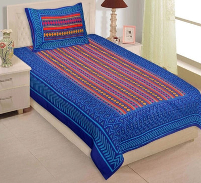 FABSOFT Cotton Single Flat 144 TC Jaipuri Prints Bedsheet(Pack of 1, Blue)