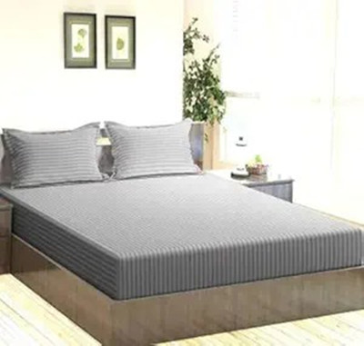 Home Sizzler 210 TC Microfiber Double Striped Flat Bedsheet(Pack of 1, Grey)