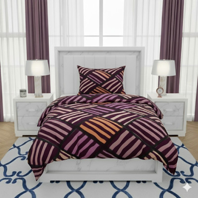 Quirky Home Fleece Single Flat 170 TC Geometric Bedsheet(Pack of 1, Purple)