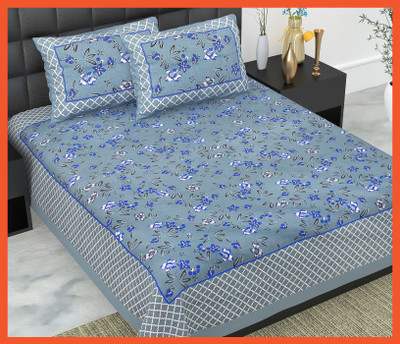 JAIPUR PRINTS Cotton Double Flat 240 TC Jaipuri Prints Bedsheet(Pack of 1, Grey)