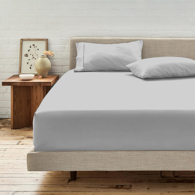 LINENWALAS 300 TC Cotton Double Solid Fitted (Elastic) Bedsheet(Pack of 1, Silver)