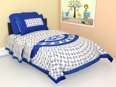 DEEPKART 150 TC Cotton Single Jaipuri Prints Flat Bedsheet(Pack of 1, Blue)