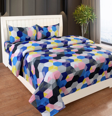 GLOBALSHOP 350 TC Microfiber Double Jaipuri Prints Flat Bedsheet(Pack of 1, Multicolor)