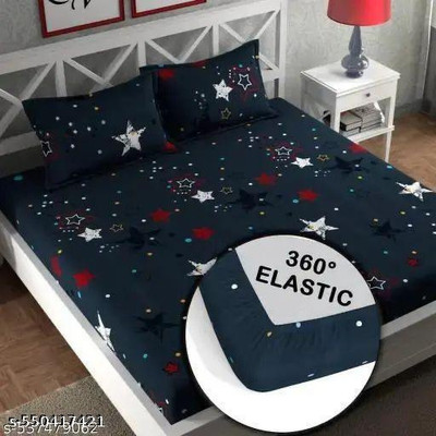 manviz Polycotton Double Fitted (Elastic) 210 TC Printed Bedsheet(Pack of 1, Multicolor)