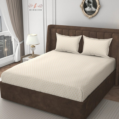 HIDECOR 280 TC Microfiber King Self Design Flat Bedsheet(Pack of 1, Off White)