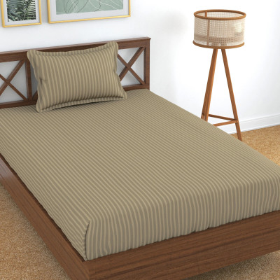 Homefab India Cotton Single Flat 140 TC Striped Bedsheet(Pack of 1, Beige)