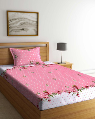 HOME STITCH Cotton Single Flat 180 TC Floral Bedsheet(Pack of 1, Pink)
