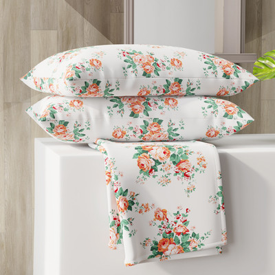 Layers Cotton Blend Double Flat 225 TC Printed Bedsheet(Pack of 1, Orange)
