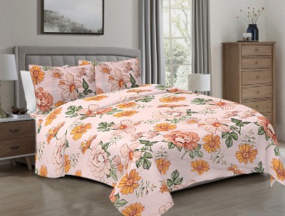 INDHOME LIFE 210 TC Cotton Queen Floral Fitted (Elastic) Bedsheet(Pack of 1, Multicolor)