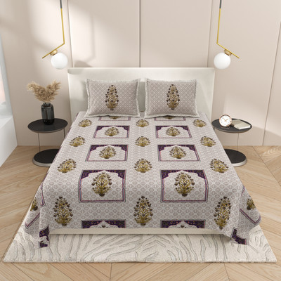 feya Cotton King Flat 180 TC Jaipuri Prints Bedsheet(Pack of 1, Red White)