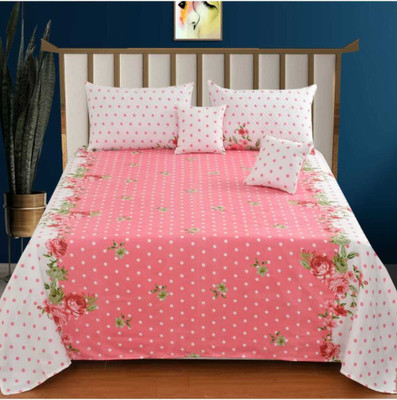 Decent Home Microfiber Queen Flat 240 TC Printed Bedsheet(Pack of 1, White (1 Bedsheet+ 2 Pillowcovers+ 2 Pillow covers with filler))