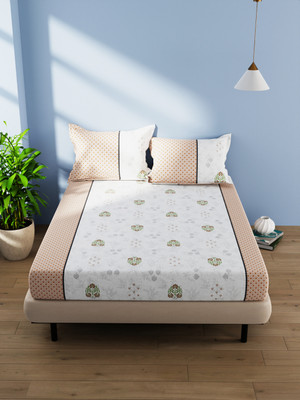 Bianca Cotton Double Flat 144 TC Floral Bedsheet(Pack of 1, YELLOW/MULTI)