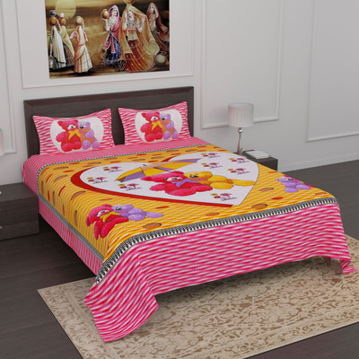 Ganpati Cotton Double Flat 144 TC Jaipuri Prints Bedsheet(Pack of 1, Multicolor)