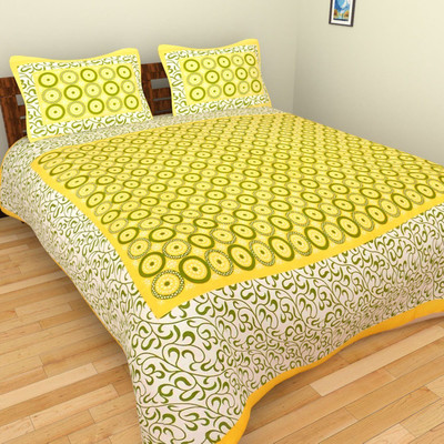 sr enterprises Cotton Double Flat 144 TC Printed Bedsheet(Pack of 1, Yellow, Multicolor)