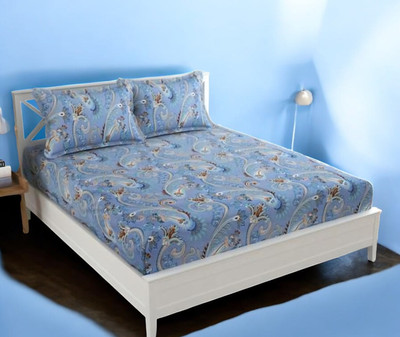 Rivek Décor Microfiber Double Flat 250 TC 3D Printed Bedsheet(Pack of 1, Blue)