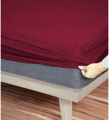 Blufurn 200 TC Cotton Double Solid Fitted (Elastic) Bedsheet(Pack of 1, Maroon)