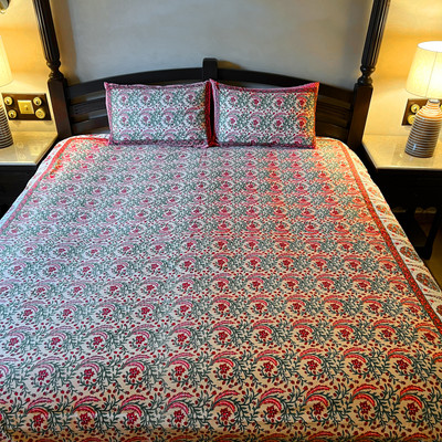 Adakriti Creations Cotton Queen Flat 300 TC Printed Bedsheet(Pack of 1, Pink)