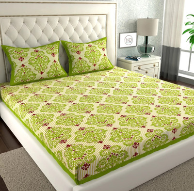 Mohini Dyeing Cotton Double Flat 144 TC Printed Bedsheet(Pack of 1, Green)
