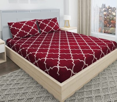 Freshfromloom 144 TC Microfiber King Printed Flat Bedsheet(Pack of 1, Maroon)