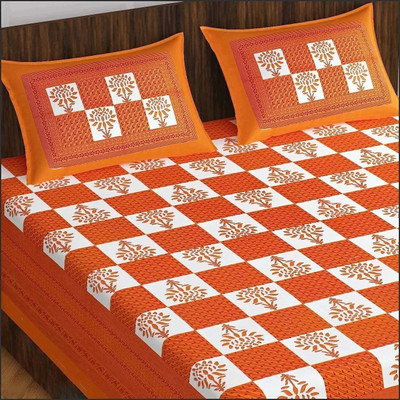 Leo Creation Cotton Double Flat 144 TC Jaipuri Prints Bedsheet(Pack of 1, Brown, Light Brown, White, Beige)