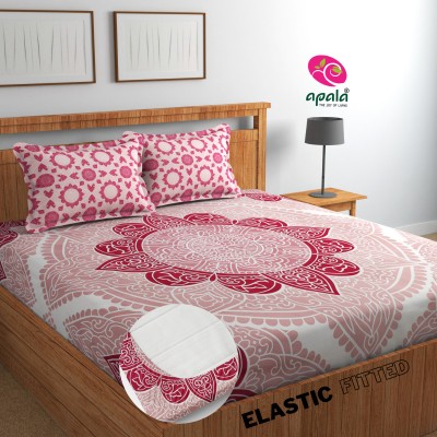 Apala 280 TC Microfiber King Jaipuri Prints Fitted (Elastic) Bedsheet(Pack of 1, Pink)