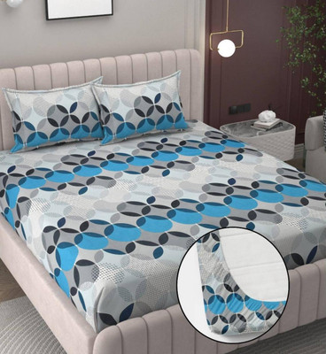 ClassicFits Cotton King, Queen, Double Fitted (Elastic) 250 TC Floral Bedsheet(Pack of 1, sea green, Multicolor)