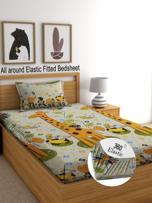 Flipkart SmartBuy Cotton Single Fitted (Elastic) 250 TC Striped Bedsheet(Pack of 1, FITTED_Ziraf_Kidz)